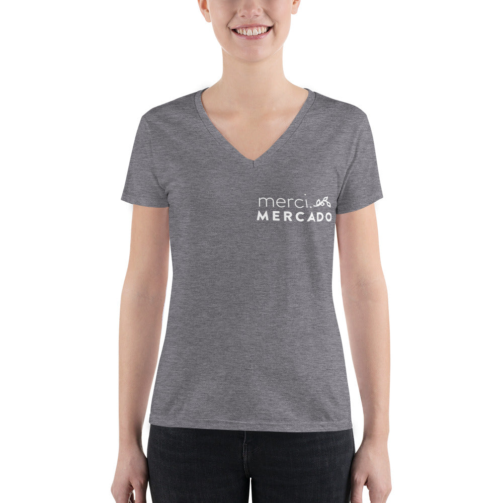  InChapulinesWeTrust Women's Fashion Deep V-neck Tee Front View Grey